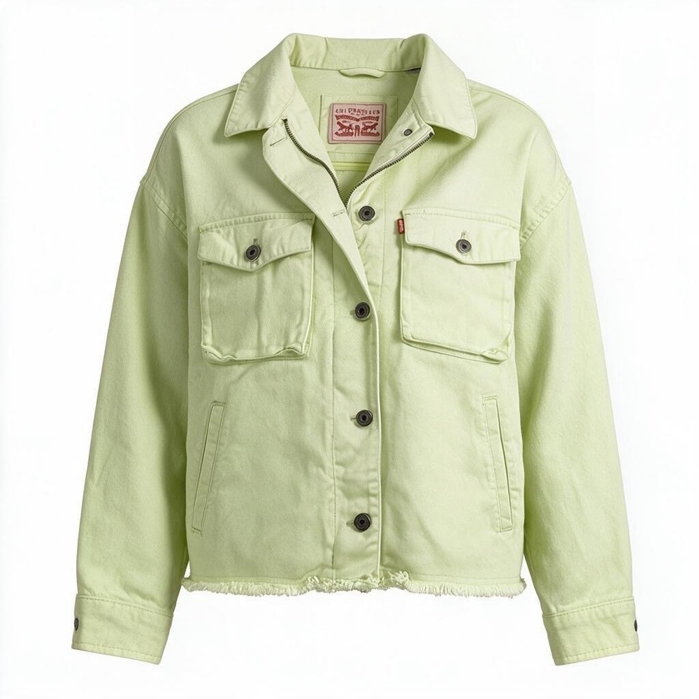 Levi's Utility Trucker Jacket Womens M Lime Green Raw Hem Cropped Cotton #3052